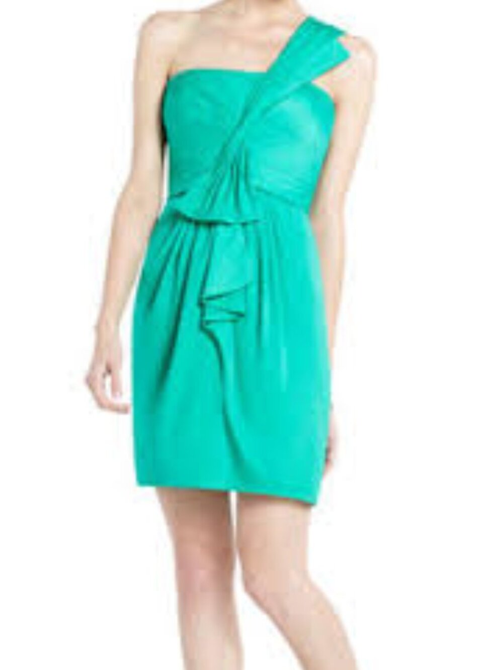 BCBGMAXAZRIA “Palais” Emerald One-Shoulder Dress